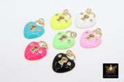 CZ Micro Pave Lock and Key Charms, Gold Enamel Heart Charms #2779, Keyhole Hearts Jewelry