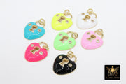 CZ Micro Pave Lock and Key Charms, Gold Enamel Heart Charms #2780, Keyhole Hearts Jewelry