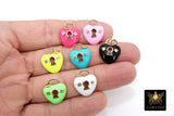 CZ Micro Pave Lock and Key Charms, Gold Enamel Heart Charms #2780, Keyhole Hearts Jewelry