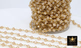 Creamy Beige Gold Rosary Chain, 4 mm Chains for Jewelry CH #412, Wire Wrapped Crystal AB