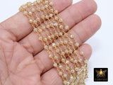 Creamy Beige Rosary Chain, 4 mm Gold Wire Wrapped Chain CH #412, Black Wire Wrap