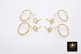 14 K Gold Hoop Stud Earring, High Quality Gold Filled Round Ring Stud Post Findings # 2765, 7