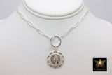 Silver Virgin Mary Coin Necklace, 925 Sterling Silver Medal Toggle Wrap Necklace, Paperclip Rectangle Chain