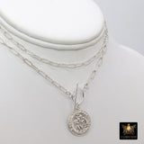 Silver Protection Coin Chain Necklace, 925 Sterling St. Christopher Toggle Double Wrap Choker, Paper Clip Rectangle Chain