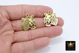 Gold Tiger Head Charm, Reversible Gold Plated Striped Tiger Head #3141, LSU Animal Head Beads Charms