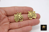 Gold Tiger Head Charm, Reversible Gold Plated Striped Tiger Head #3141, LSU Animal Head Beads Charms