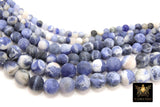 Matte Sodalite Blue Beads, Frosted Navy and White Round Beads BS# 131, size 4 mm 6 mm 8mm 10 mm 15.5 in FULL Strands