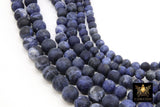 Matte Sodalite Blue Beads, Frosted Navy and Black Round Beads BS# 129, size 6 mm 8mm 10 mm 15 in FULL Strands
