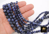 Matte Sodalite Blue Beads, Frosted Navy and Black Round Beads BS# 129, size 6 mm 8mm 10 mm 15 in FULL Strands