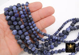 Matte Sodalite Blue Beads, Frosted Navy and Black Round Beads BS #129, size 6 mm 8mm 10 mm 15 in FULL Strands