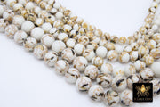 White Cream Turquoise Beads, Smooth Round Beige and White Marbleized Beads BS# 132, sizes in 6 mm 8 m 10 mm 15.75 inch Strands
