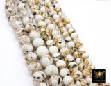 White Cream Turquoise Beads, Smooth Round Beige and White Marbleized Beads BS# 132, sizes in 6 mm 8 m 10 mm 15.75 inch Strands