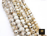 White Cream Turquoise Beads, Smooth Round Beige and White Marbleized Beads BS #132, sizes in 6 mm 8 m 10 mm 15.75 inch Strands