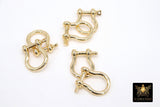 Genuine 18 K Gold Plated Brass Shackle Clasp, Tiny Ring Connector Clasps #2313, 14 mm Jewelry Purse Screw Clasps