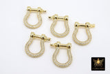 CZ Pave Gold Brass Shackle Clasp, Genuine 16 K Gold Plated 16 mm Clasps #2789, Small Ring Connector Screw Jewelry Clasps