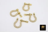 CZ Pave Gold Brass Shackle Clasp, Genuine 16 K Gold Plated 16 mm Clasps #2335, Small Ring Connector Screw Jewelry Clasps