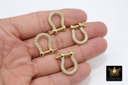 CZ Pave Gold Brass Shackle Clasp, Genuine 16 K Gold Plated 16 mm Clasps  #2335,  Small Ring Connector Screw Jewelry Clasps