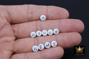Silver Initial Acrylic Beads, Alphabet Letter in White and Silver Letters # 688, 200 Pc Flat Round Initial Bracelet beads