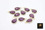 Amethyst Teardrop Charms, Gold Faceted Oval Purple Gemstone #2851, Sterling Silver Birthstone Pendants