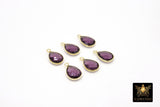 Amethyst Teardrop Charms, Gold Faceted Oval Purple Gemstone #2851, Sterling Silver Birthstone Pendants