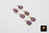 Amethyst Teardrop Charms, Gold Faceted Oval Purple Gemstone #2851, Sterling Silver Birthstone Pendants