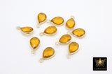 Citrine Teardrop Charms, Gold Plated Oval Yellow Gemstone #2847, Sterling Silver Birthstone Pendants