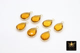 Citrine Teardrop Charms, Gold Plated Oval Yellow Gemstone #2847, Sterling Silver Birthstone Pendants