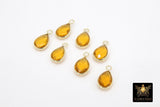 Citrine Teardrop Charms, Gold Plated Oval Yellow Gemstone #2847, Sterling Silver Birthstone Pendants