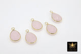 Rose Quartz Teardrop Charms, Gold Plated Oval Pink Gemstones #2848, Sterling Silver Birthstone Pendants