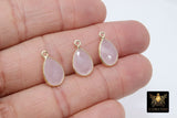 Rose Quartz Teardrop Charms, Gold Plated Oval Pink Gemstones #2848, Sterling Silver Birthstone Pendants