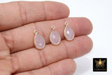 Rose Quartz Teardrop Charms, Gold Plated Oval Pink Gemstones #2848, Sterling Silver Birthstone Pendants