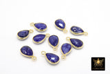 Sapphire Teardrop Charms, Gold Plated Oval Blue Gemstones #2849, Sterling Silver Birthstone Pendants