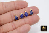 Sapphire Teardrop Charms, Gold Plated Oval Blue Gemstones #2849, Sterling Silver Birthstone Pendants