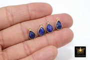 Sapphire Teardrop Charms, Gold Plated Oval Blue Gemstones #2849, Sterling Silver Birthstone Pendants