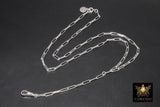 925 Sterling Silver Fob Lariat Necklace, Silver Drawn Rectangle Chain, Front Swivel Clasp Choker