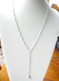 925 Sterling Silver Fob Lariat Necklace, Silver Drawn Rectangle Chain, Front Swivel Clasp Choker