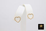 14 K Gold Hoop Stud Earrings, High Quality Gold Filled Heart Stud Post Findings #2801, 10 mm Minimalist Stud Findings