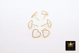 14 K Gold Hoop Stud Earrings, High Quality Gold Filled Heart Stud Post Findings # 2801, 10 mm Minimalist Stud Findings