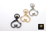 Gold Swivel Spring Gate Clasps, Silver or Black Spring Lock Push Clip #2772, Heart Shaped 23 x 34 mm