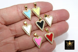 Gold Enamel CZ Heart Charms, Blue Black Pink and White Hearts #330, Small 13 mm