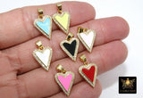 Gold Enamel CZ Heart Charms, Blue Black Pink and White Hearts #330, Small 13 mm