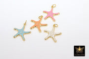 Star Enamel Gold Charms, Baby Blue Starfish Pendants #36, Pink Peach and White