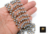 Slate Grey Beaded Chain, 6 mm Rondelle Crystal Gold Wire Wrapped CH #514, Unfinished Boho Jewelry Chain
