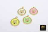 Enamel Tiger Head Charm, White and Gold Lion Head #2667, Round Disc Pink Green or Yellow