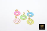 Enamel Round Disc Charm, CZ Pave Aqua Blue and Gold #2668, 14 mm Donut Holes Pink Green or Yellow