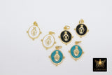 Gold Jesus Virgin Mary Charms, Oval Enamel Religious Discs #2732, Colors in Black White