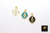 Gold Jesus Virgin Mary Charms, Oval Enamel Religious Discs #2732, Colors in Black White