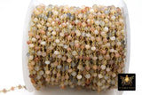 Multi Moonstone Chain, Unfinished 4 mm Beaded Beige CH #530, Gray Ivory Black Wire Wrapped Chains