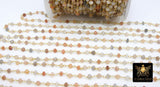 Multi Moonstone Chain, Unfinished 4 mm Beaded Beige CH #529, Gray Ivory Gold Wire Wrapped Chains