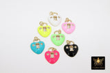 CZ Micro Pave Lock and Key Charms, Gold Enamel Heart Charms #2780, Keyhole Hearts Jewelry